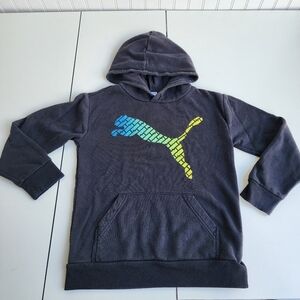 Boys PUMA SE Way Hooded Sweatshirt Black Green Logo Cotton Size M 10/12